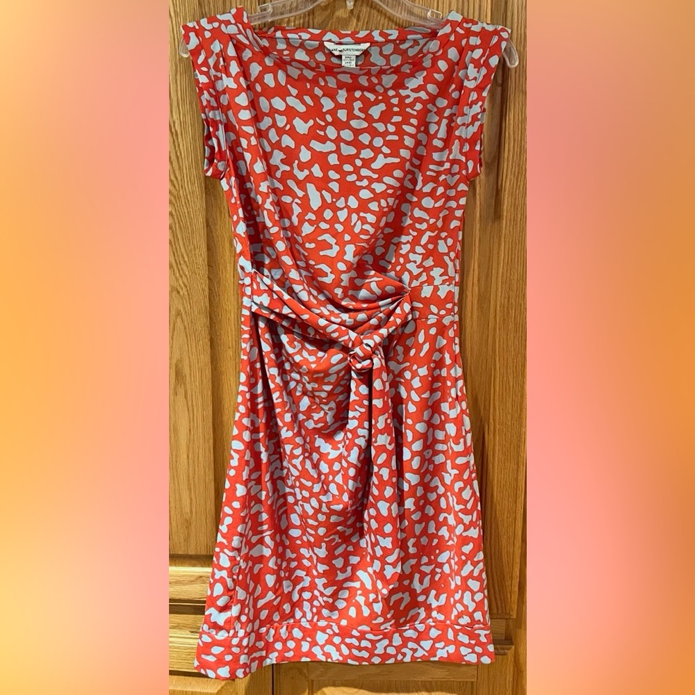 Diane von Furstenberg Faux Wrap Popcorn Multi Print Silk Dress Vintage Size‎ 2